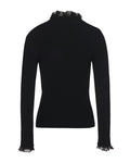 Fair Liar Double Frill High Neck Rib Knit - Black