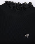 Fair Liar Double Frill High Neck Rib Knit - Black