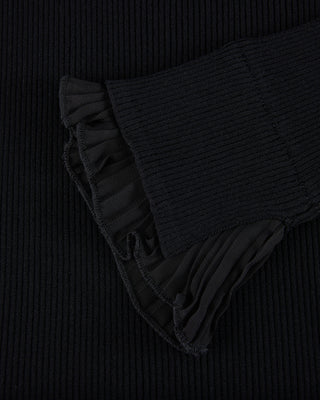 Fair Liar Double Frill High Neck Rib Knit - Black