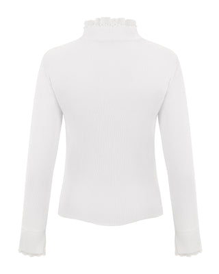 Fair Liar Double Frill High Neck Rib Knit - White