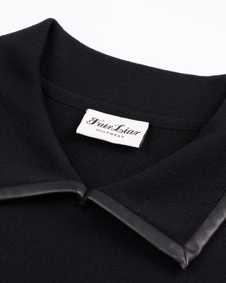 Leather Color Combination Collar Knit - Black