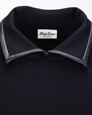 Leather Color Combination Collar Knit - Black