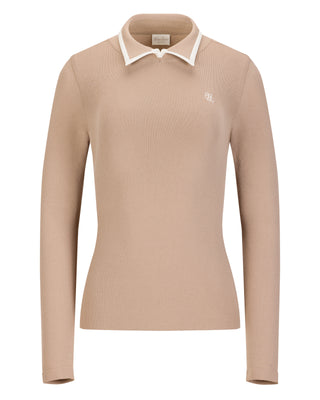 Leather Color Combination Collar Knit - Cocoa