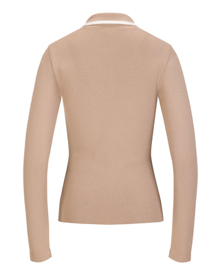 Leather Color Combination Collar Knit - Cocoa