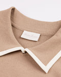 Leather Color Combination Collar Knit - Cocoa