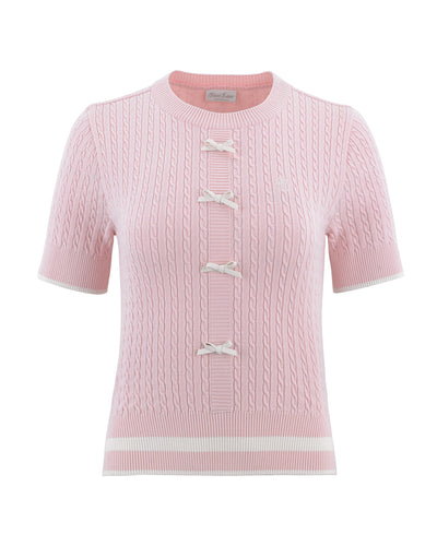 Fair Liar Ribbon Cropped Short Sleeve Knit - Pink