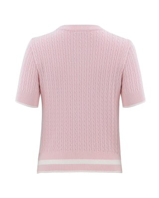 Fair Liar Ribbon Cropped Short Sleeve Knit - Pink