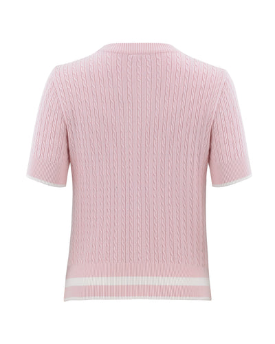 Fair Liar Ribbon Cropped Short Sleeve Knit - Pink