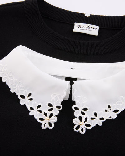 Detachable beaded lace collar knit - Black