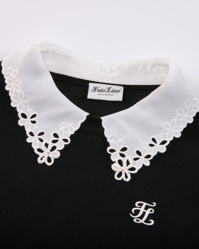 Detachable beaded lace collar knit - Black