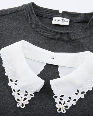 Detachable beaded lace collar knit - Charcoal gray