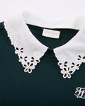 Detachable beaded lace collar knit - Dark Green