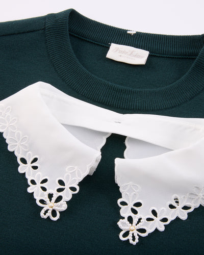 Detachable beaded lace collar knit - Dark Green