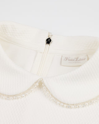 Beaded round collar T-shirt - Ivory