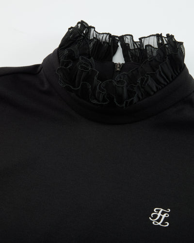 Frill sleeve high neck t-shirt - Black