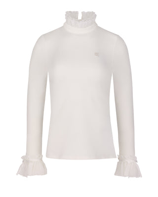 Frill sleeve high neck t-shirt - Ivory