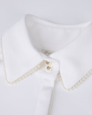 Pearl collar t-shirt with scarf - Ivory