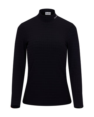Houndstooth Jacquard High Neck T-Shirt - Black