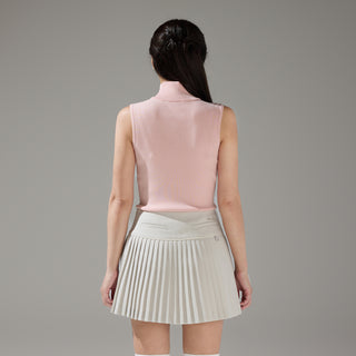 Pearl Logo Flared Pleats Skirt (Beige)