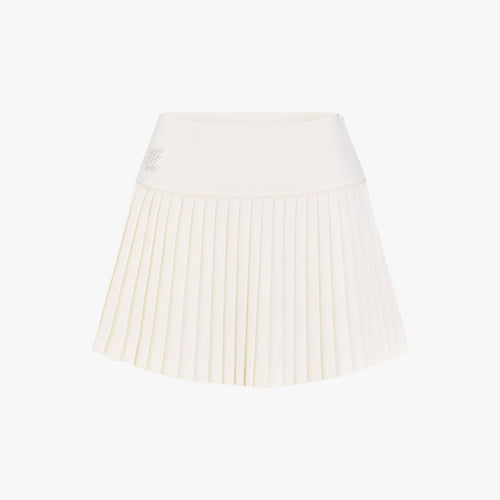 Pearl Logo Flared Pleats Skirt (Ivory)