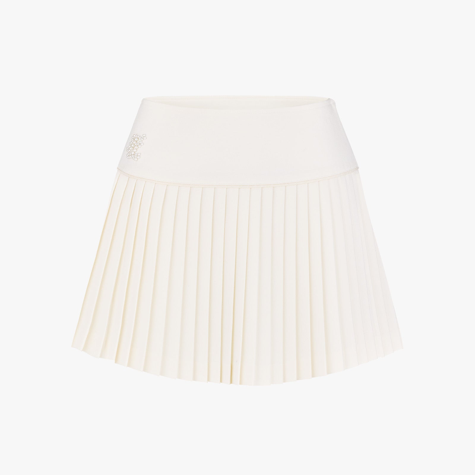 Pearl Logo Flared Pleats Skirt (Ivory)