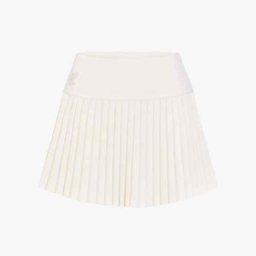 Pearl Logo Flared Pleats Skirt (Ivory)