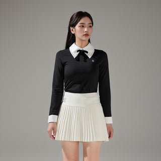 Pearl Logo Flared Pleats Skirt (Ivory)