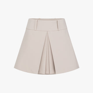Front Pleats A-line Skirt (Beige)