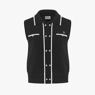 Double Button Windproof Knit Vest (Black)