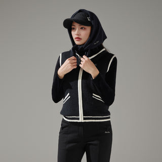 Double Button Windproof Knit Vest (Black)