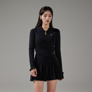 Flat Collar Open Pointed Knit (Black)