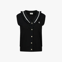 Ruffled V-Neck Vest (Black)