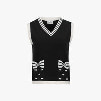 [TOKYO] Ribbon V-Neck Vest (Black)