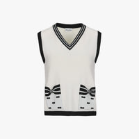 [TOKYO] Ribbon V-Neck Vest (Cream)