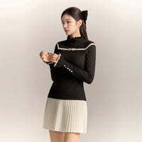 [TOKYO] Ribbon Frill High Neck Knit (Black)