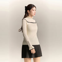 [TOKYO] Ribbon Frill High Neck Knit (Cream)