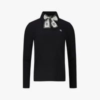 Neck Slit Scarf Set T-Shirt (Black)