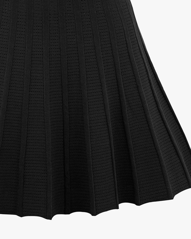 Sleeveless punching knitted golf dress - Black