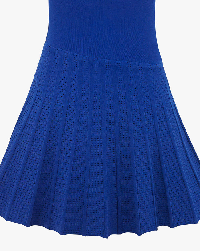 Sleeveless punching knitted golf dress - Blue