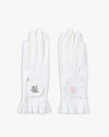 Ruffle Crystal Logo 2 Hands Gloves - White