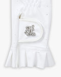 Ruffle Crystal Logo 2 Hands Gloves - White