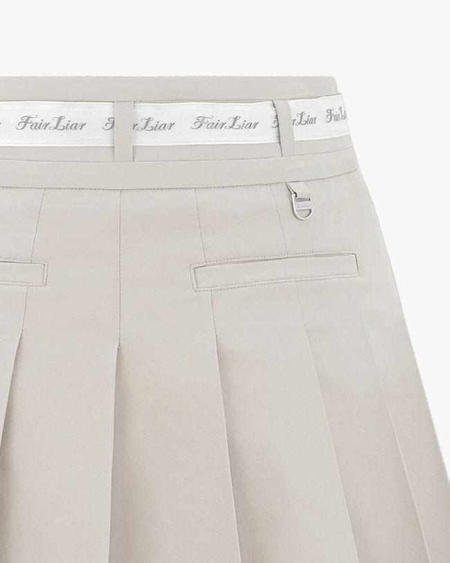 Belt Set Asymmetrical Pleated Skirt - Beige