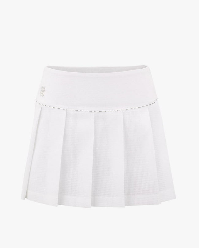 Logo String Point Pleated Skirt  - White