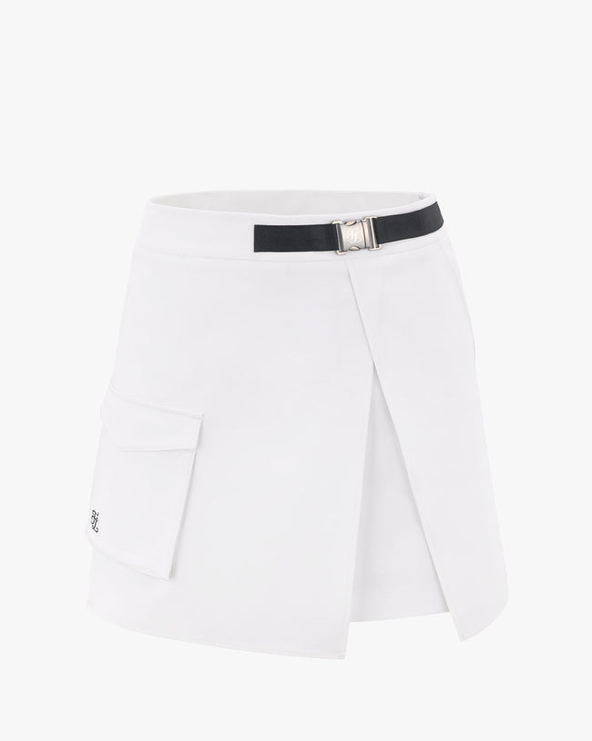Buckle belt A line skirt - White