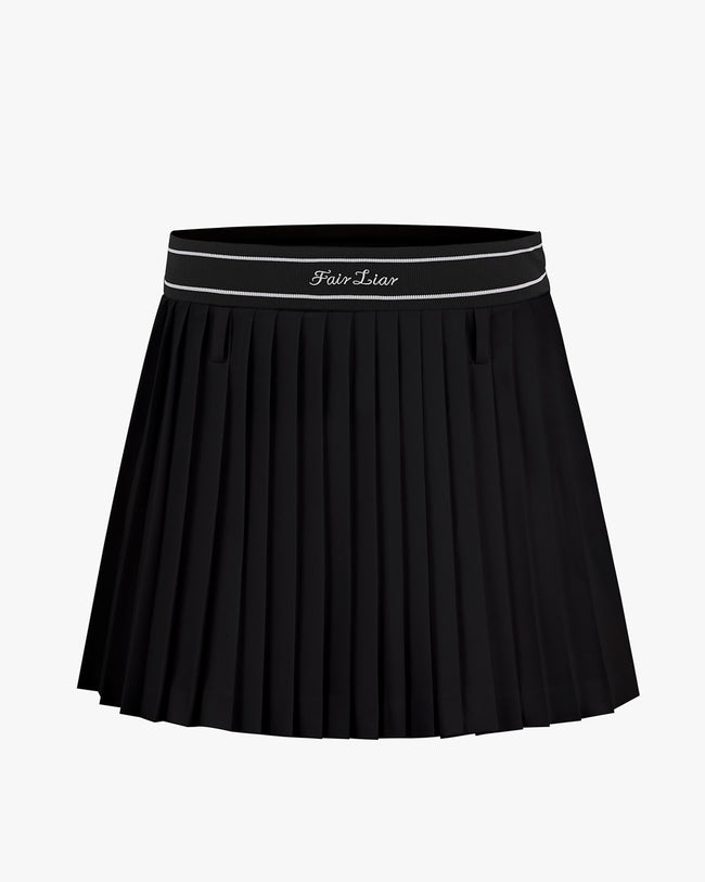 High waisted pleated skirt with belt - Black