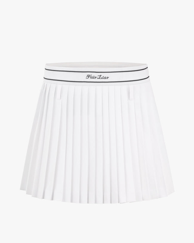 Logo Band Waisted Pleated Skirt - White