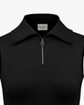 Wide collar sleeveless knit top - Black