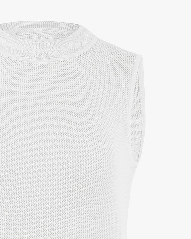 Mesh round neck sleeveless knit - White