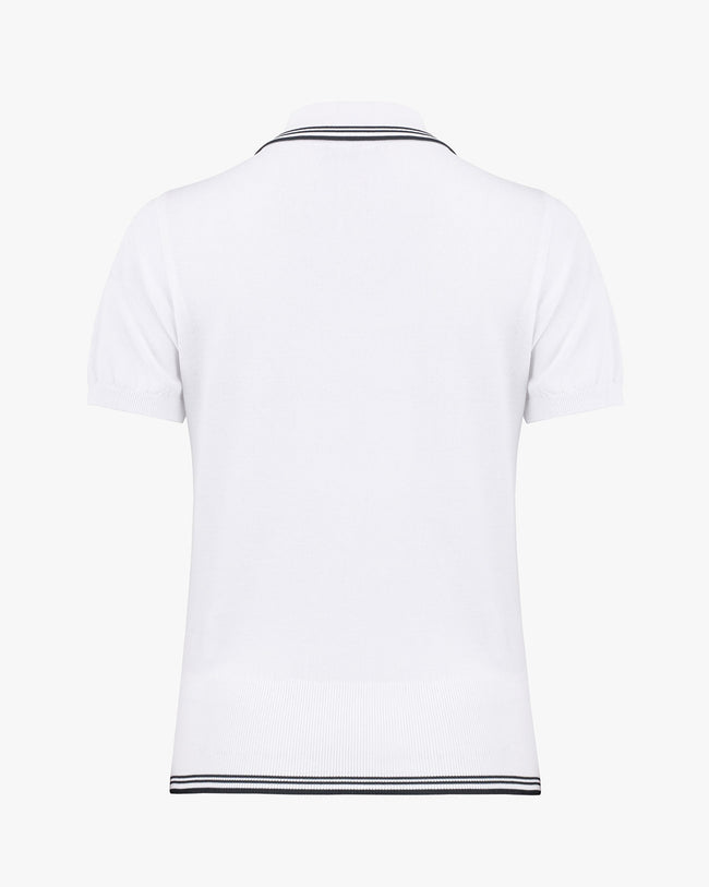 Contrast line short sleeve knit - White
