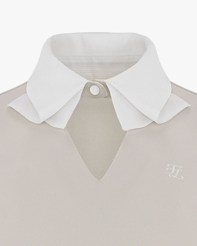 Collar Point Cap Cuff Sleeve T-Shirt - Beige